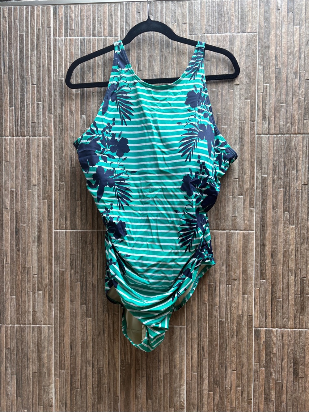 Striped Teal Floral One-Piece Swimsuit - Teal